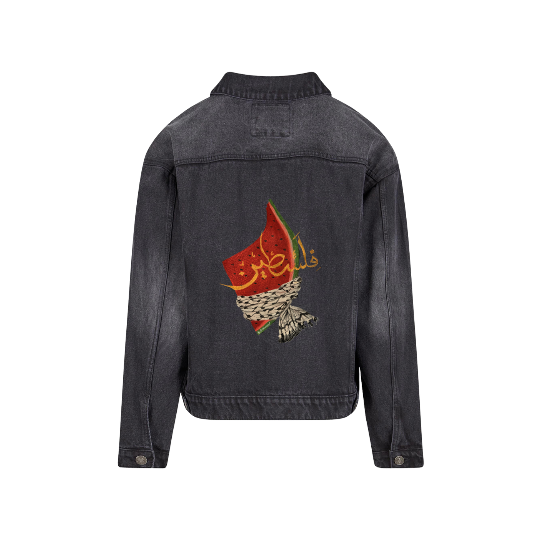 Watermelon Keffiyeh Black Denim Jacket