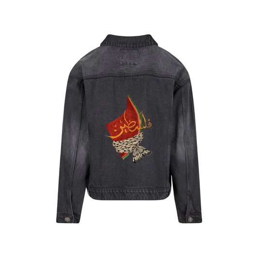 Watermelon Keffiyeh Black Denim Jacket